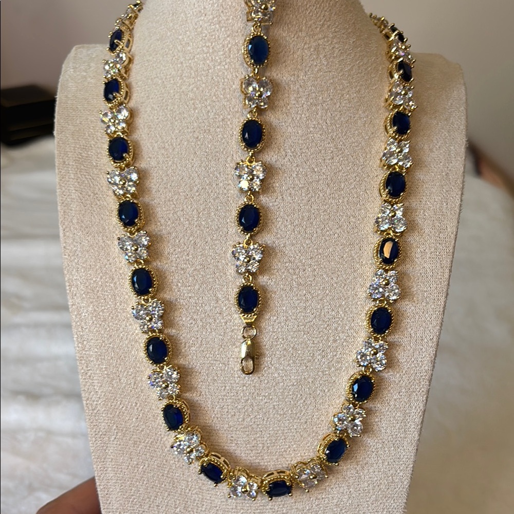 Elegant Gold and Blue Necklace Set